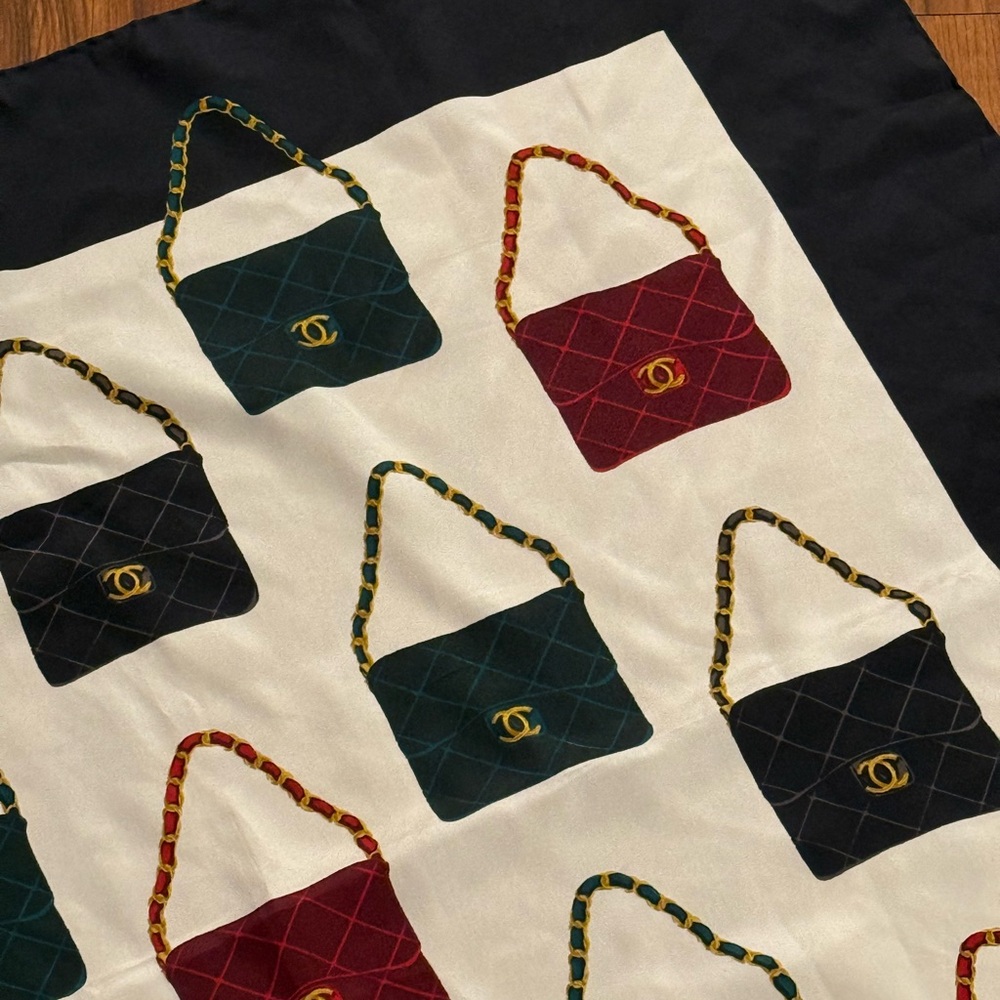 Chanel Multicolor Silk Scarf with Bag Print RARE - Picture 5 of 9